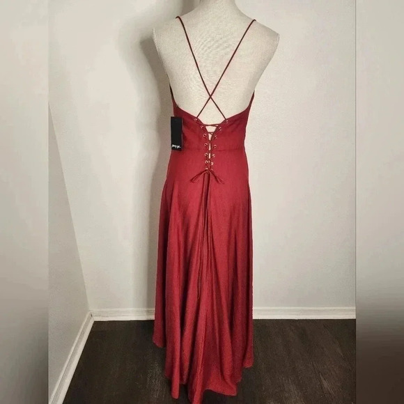 Nasty Gal Rule the Dance Floor Lace-up Dress size 8 NWT Wine Red - Picture 6 of 13